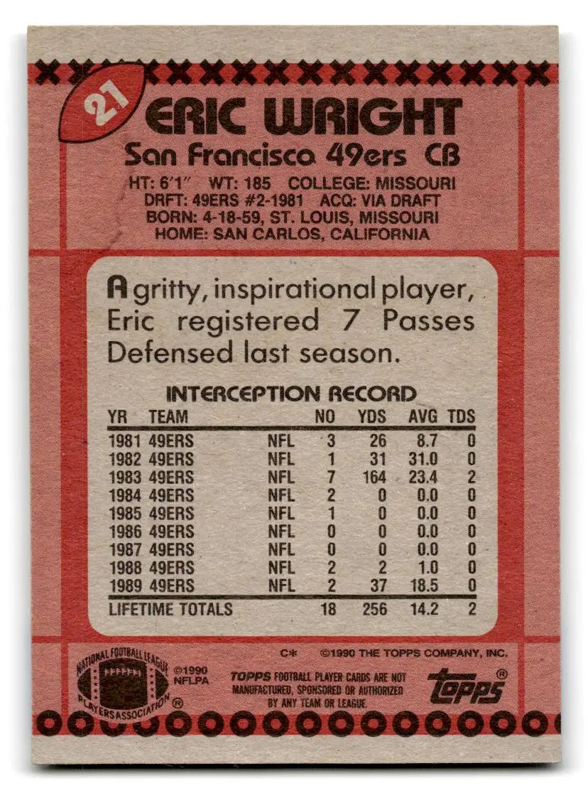 1990 Topps #21b Eric Wright - Football Card Single