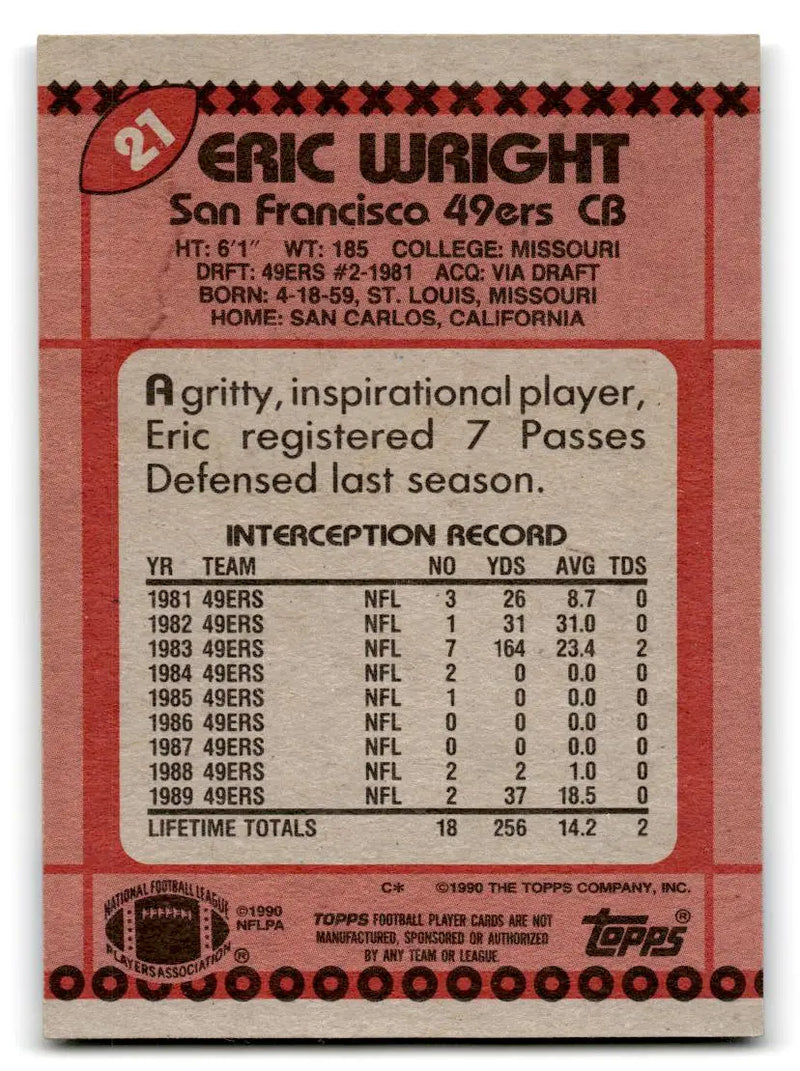 1990 Topps #21b Eric Wright - Football Card Single