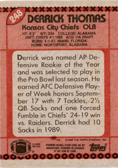 1990 Topps #248b Derrick Thomas - Football Card Single