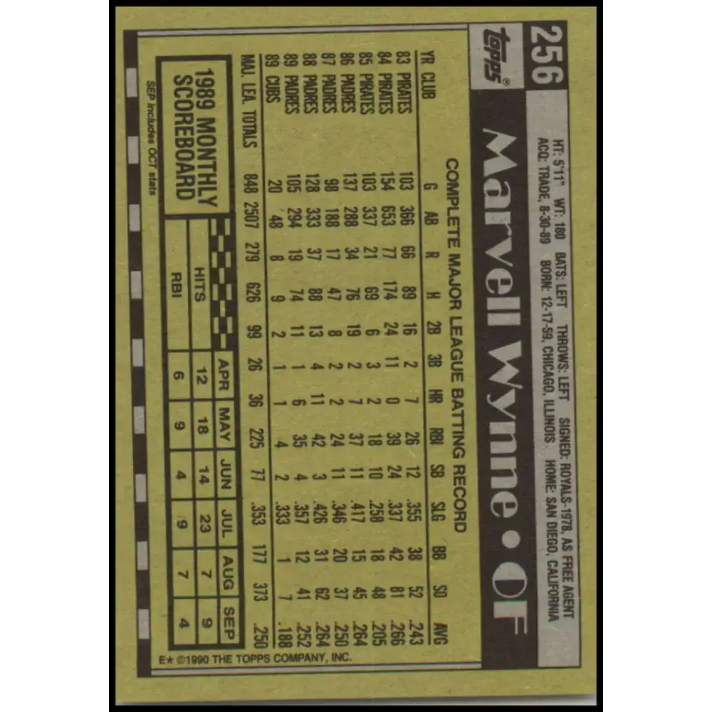 1990 Topps #256 Marvell Wynne NM-MT Chicago Cubs Baseball Card - Baseball Card Single