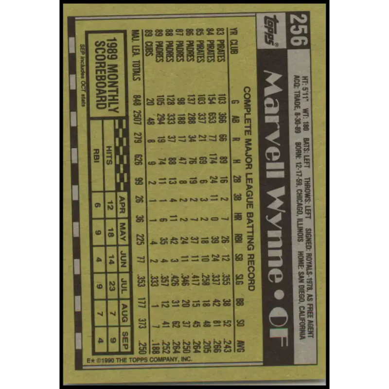 1990 Topps #256 Marvell Wynne NM-MT Chicago Cubs Baseball Card - Baseball Card Single