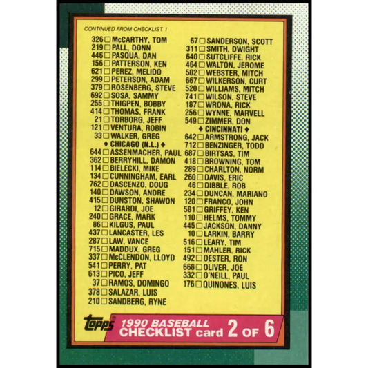 1990 Topps #262 Checklist NM-MT Checklist Baseball Card - Baseball Card Single