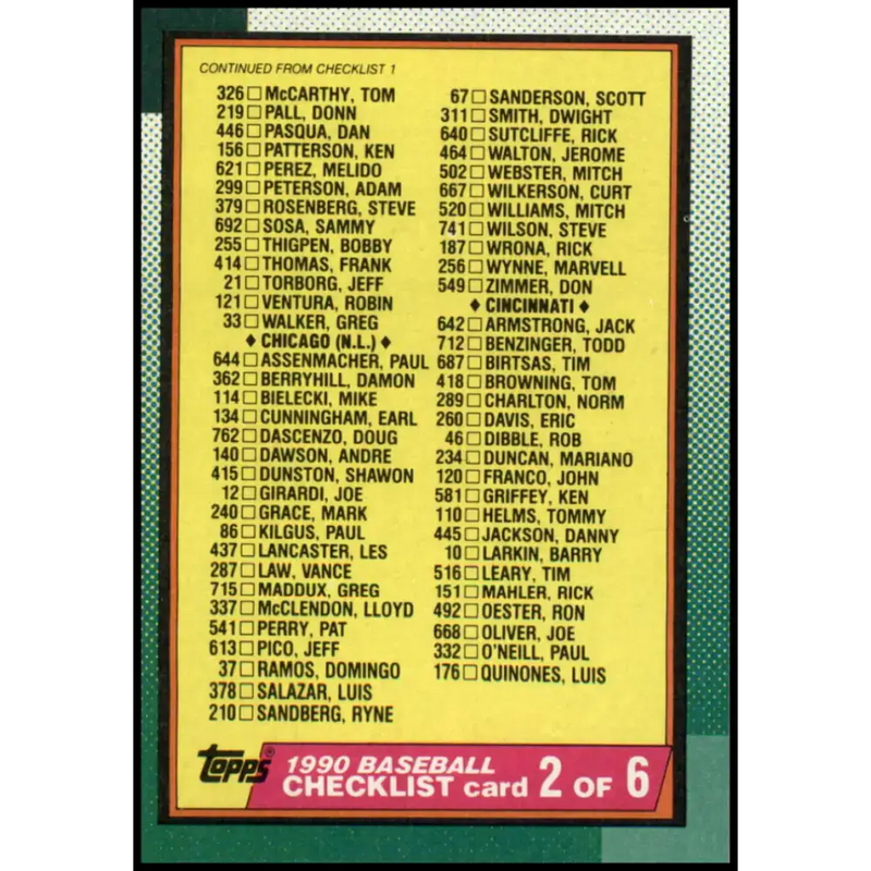 1990 Topps #262 Checklist NM-MT Checklist Baseball Card - Baseball Card Single