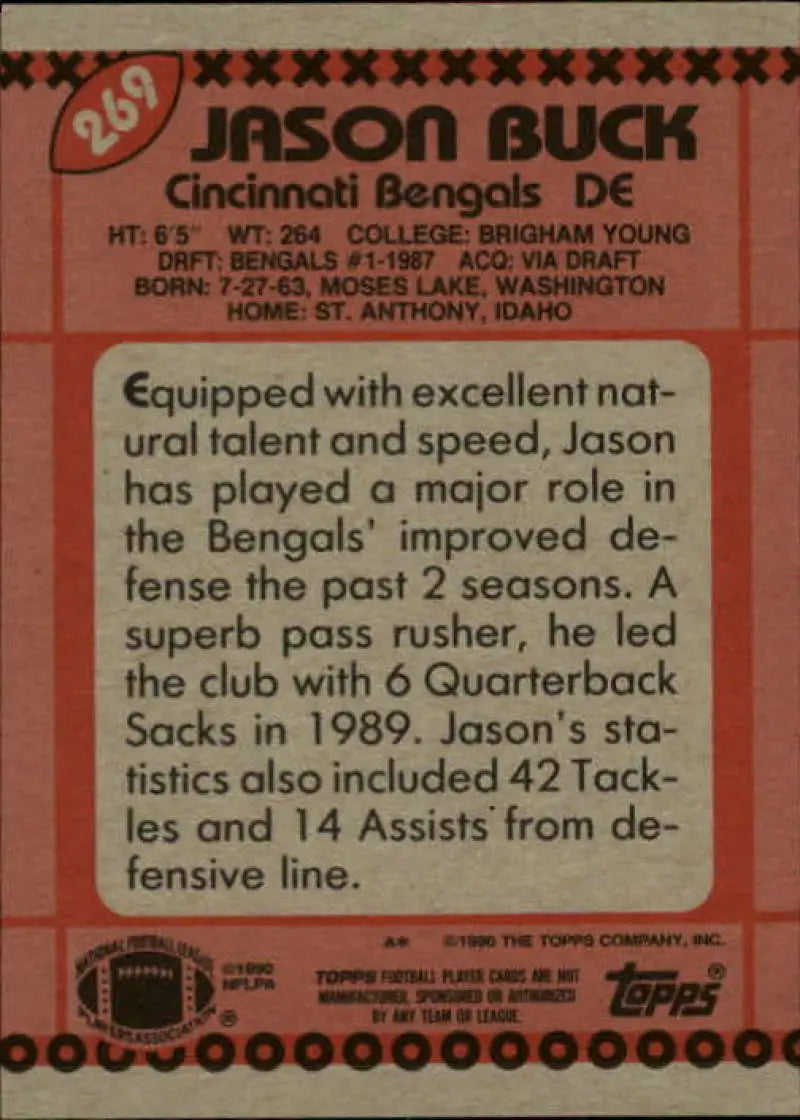 1990 Topps #269 Jason Buck EX Excellent Cincinnati Bengals Football Card - Football Card Single