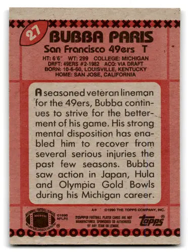 1990 Topps #27 Bubba Paris NM Near Mint 49ers ID:67365 - Football Card Single