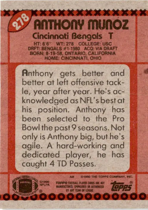 1990 Topps #278b Anthony Munoz - Football Card Single