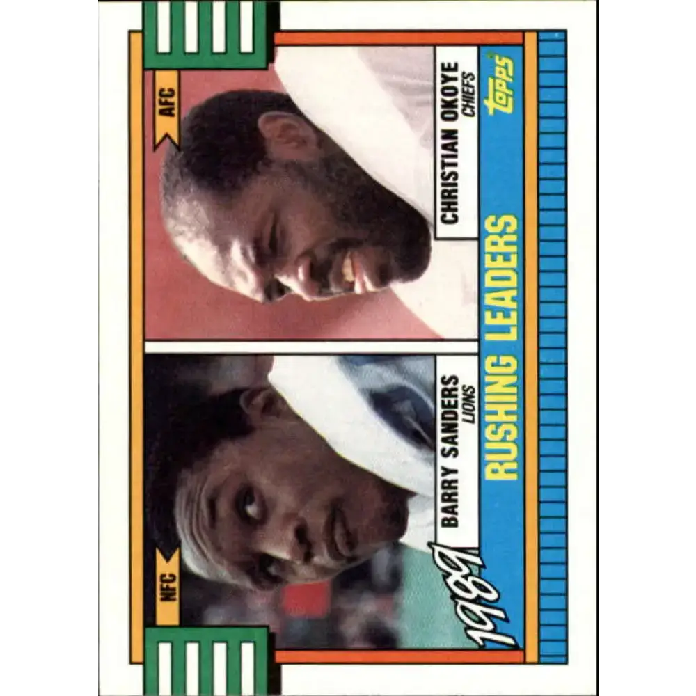1990 Topps #28 Barry Sanders/Christian Okoye EX Excellent Detroit Lions/Kansas City Chiefs Football Card - Football