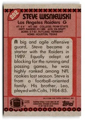 1990 Topps #282b Steve Wisniewski - Football Card Single