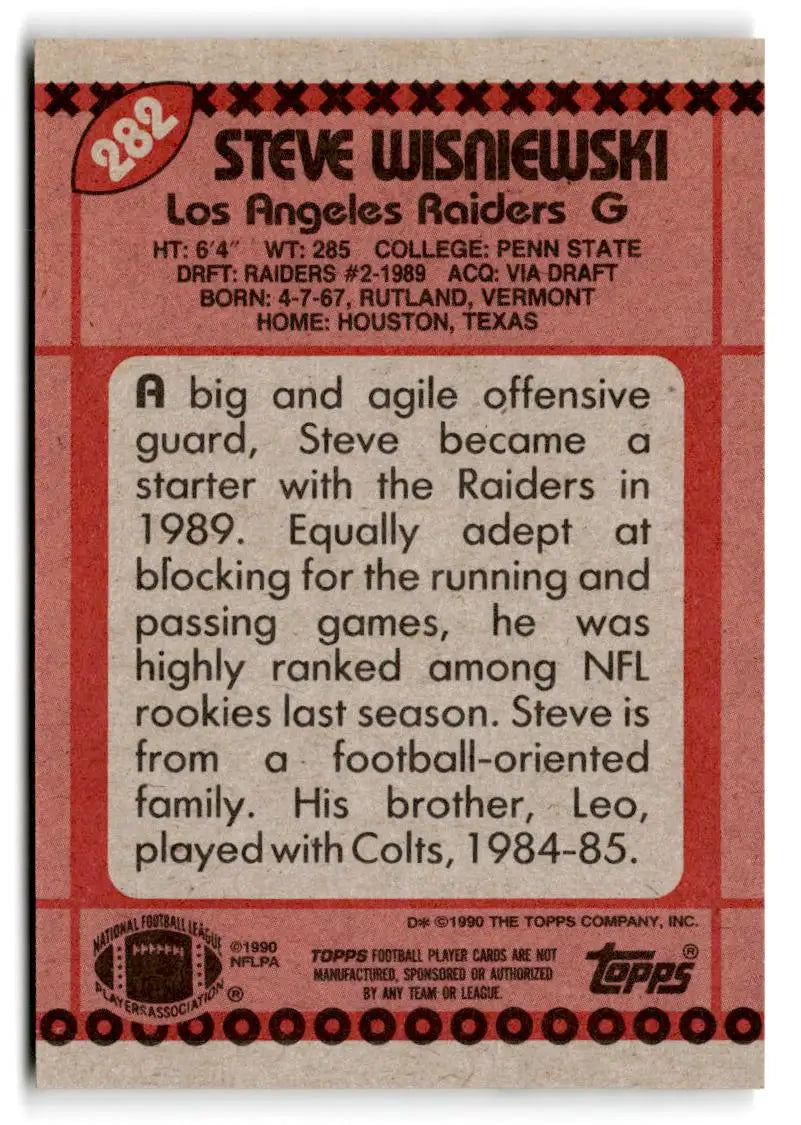 1990 Topps #282b Steve Wisniewski - Football Card Single