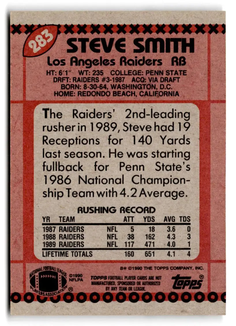 1990 Topps #283 Steve Smith - Football Card Single