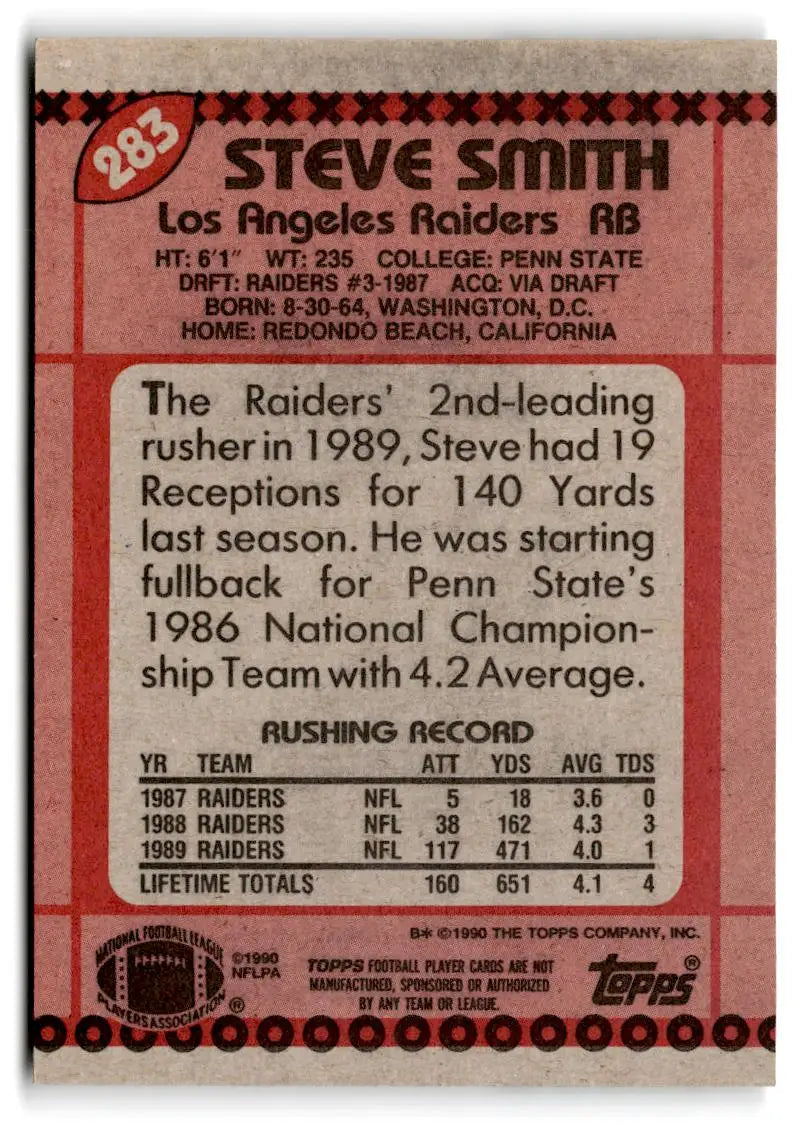 1990 Topps #283b Steve Smith - Football Card Single