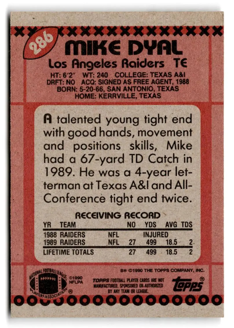 1990 Topps #286b Mike Dyal - Football Card Single