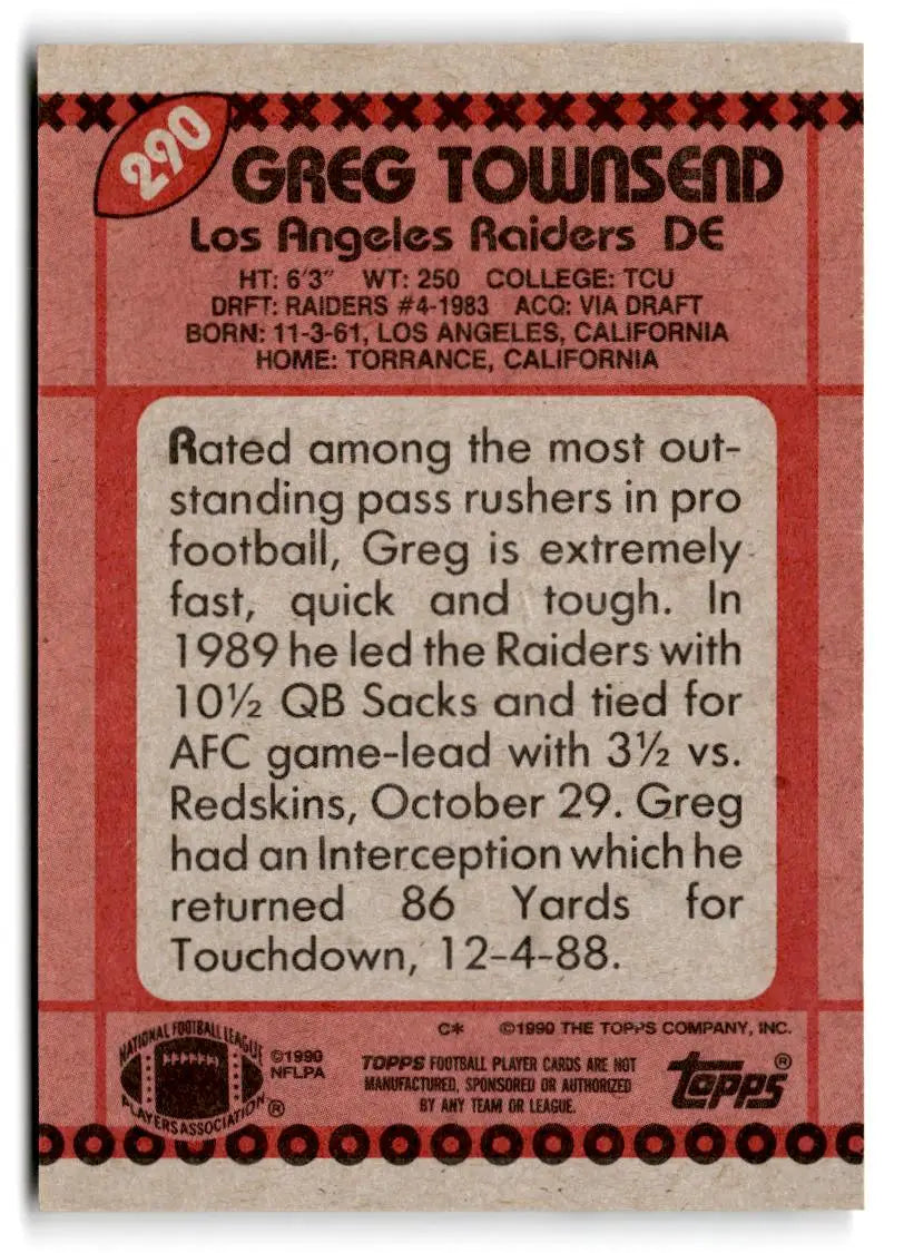 1990 Topps #290b Greg Townsend - Football Card Single