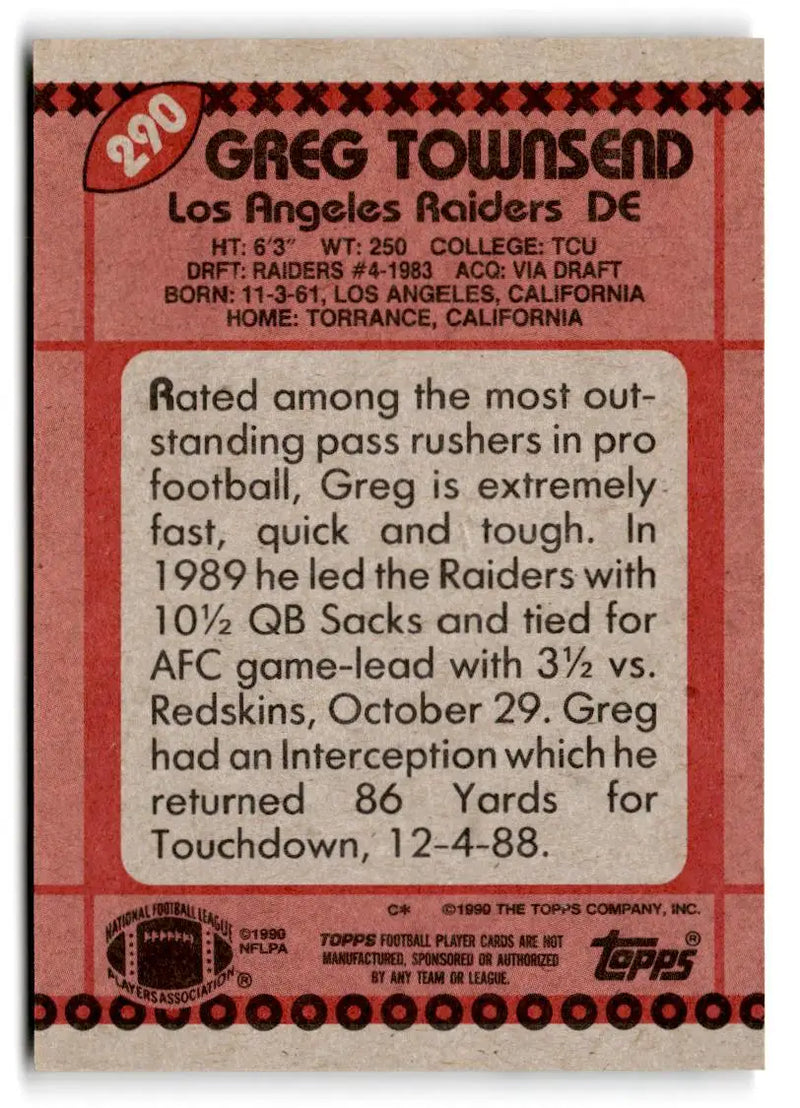 1990 Topps #290b Greg Townsend - Football Card Single
