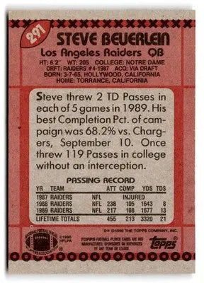 1990 Topps #291 Steve Beuerlein - Football Card Single