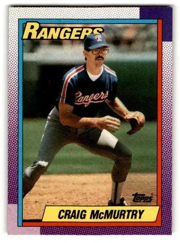 Craig McMurtry Texas Rangers baseball card from 1990 Topps #294 display
