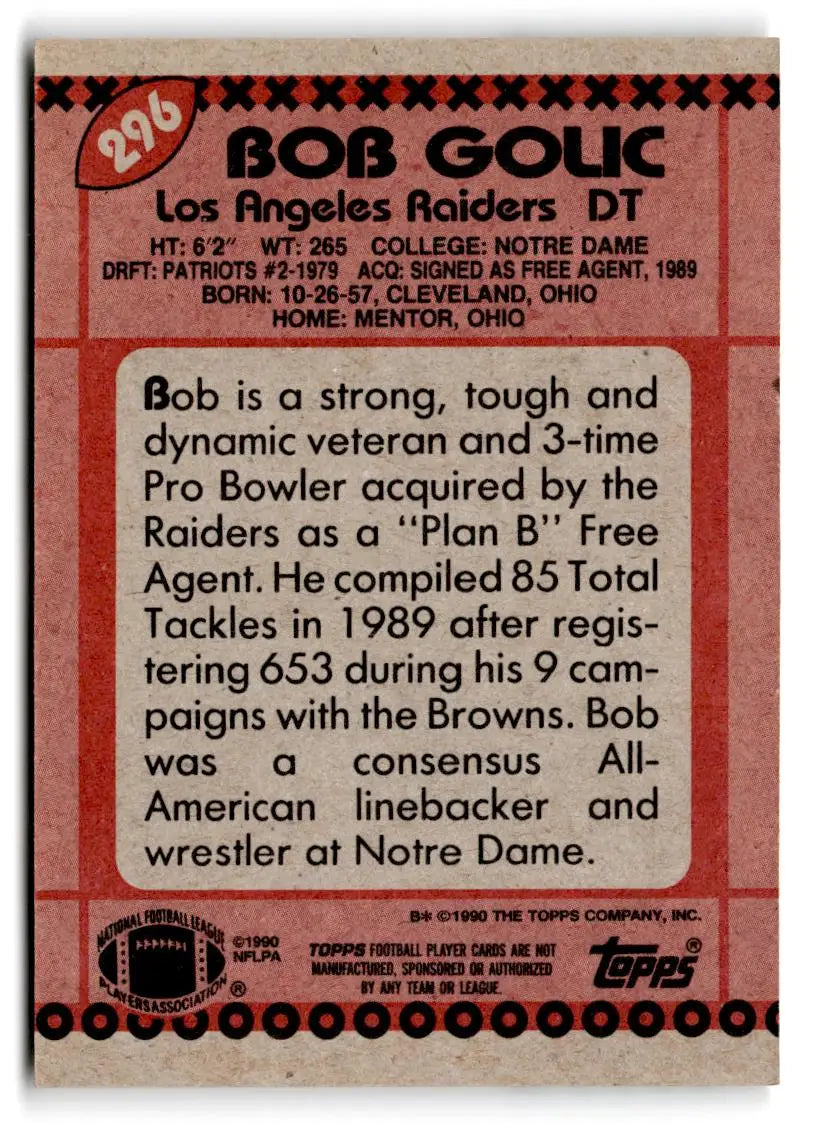 1990 Topps #296b Bob Golic - Football Card Single