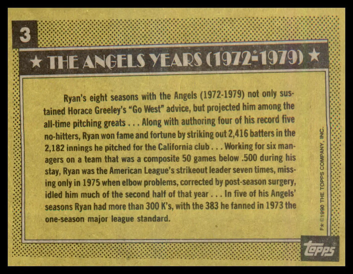 1990 Topps #3 Nolan Ryan - Baseball Card Single