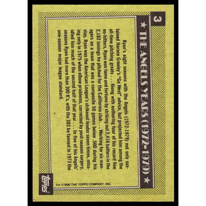 1990 Topps #3 Nolan Ryan EX/NM California Angels Baseball Card