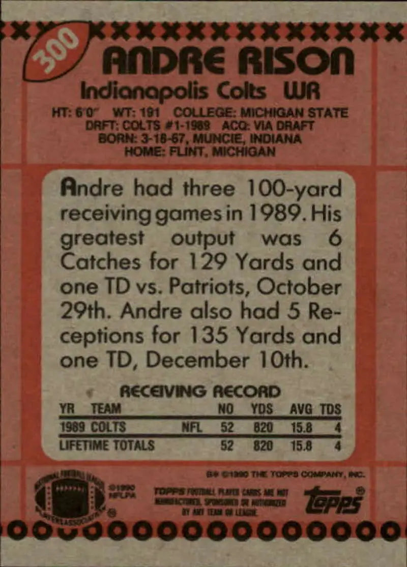1990 Topps #300 Andre Rison EX Excellent RC Rookie Atlanta Falcons Football Card - Football Card Single