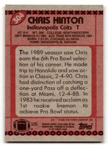 1990 Topps #304 Chris Hinton Indianapolis Colts Football Card with original gloss