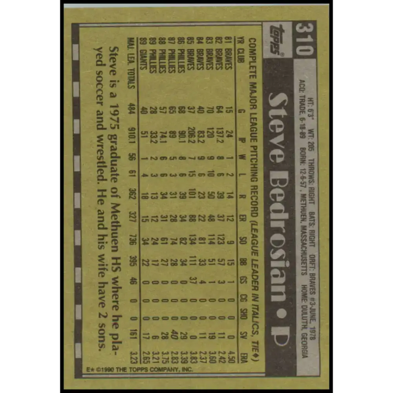 1990 Topps #310 Steve Bedrosian NM-MT San Francisco Giants Baseball Card - Baseball Card Single