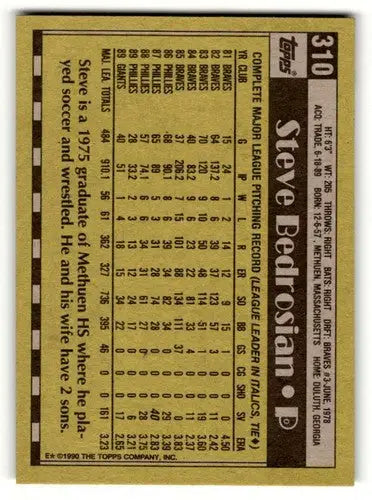 1990 Topps #310 Steve Bedrosian San Francisco Giants baseball card back with original gloss