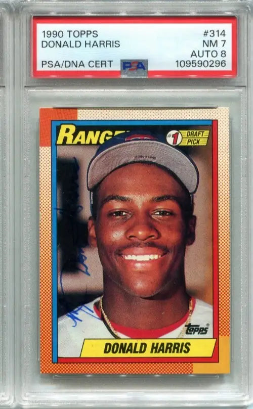 1990 TOPPS #314 DONALD HARRIS RC Signed PSA 7 DNA 8 Texas Rangers AUTO Pop 1 - Baseball Card Single