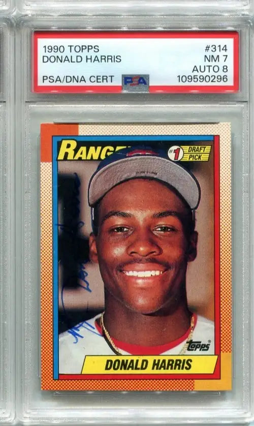 1990 TOPPS #314 DONALD HARRIS RC Signed PSA 7 DNA 8 Texas Rangers AUTO Pop 1 - Baseball Card Single