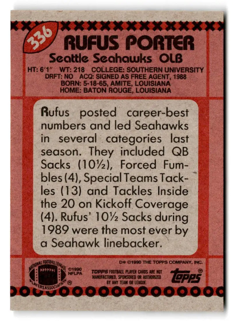 1990 Topps #336 Rufus Porter - Football Card Single