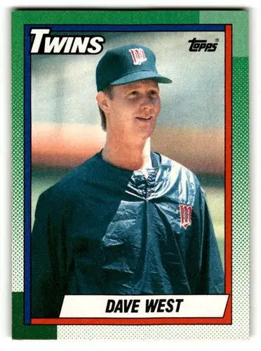 Original gloss Dave West Minnesota Twins baseball card from 1990 Topps #357