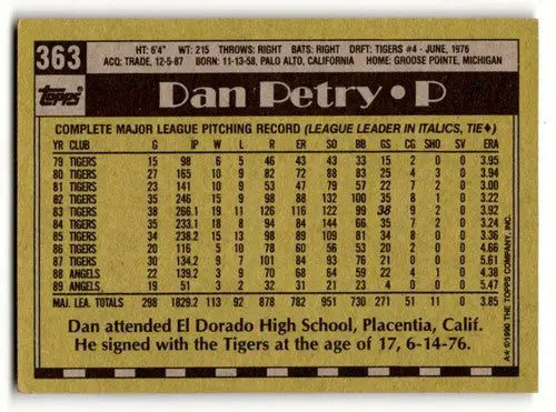 1990 Topps #363 Dan Petry California Angels Baseball Cards EX/NM ID:55650 - Baseball Card Single