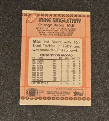 1990 Topps #368 Mike Singletary Collector’s Edition (Tiffany) - Football Card Single