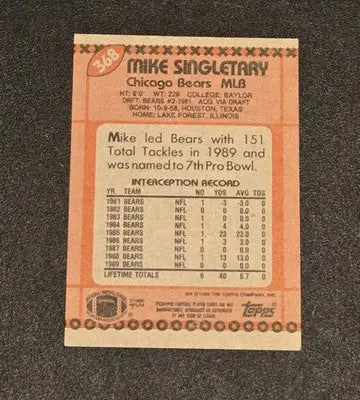 1990 Topps #368 Mike Singletary Collector’s Edition (Tiffany) - Football Card Single
