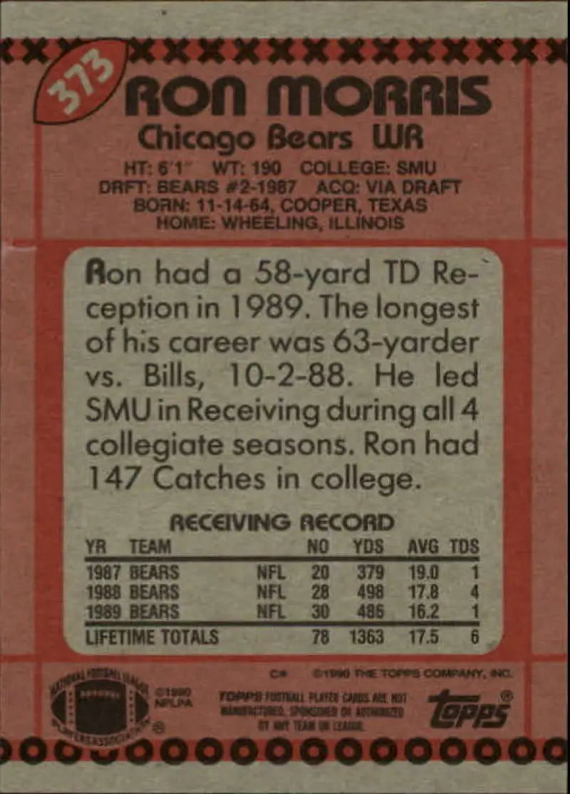 1990 Topps #373 Ron Morris EX Excellent Chicago Bears Football Card - Football Card Single