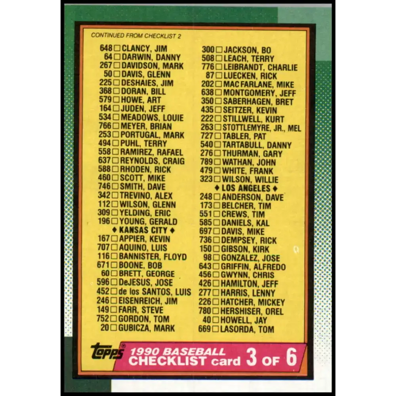 1990 Topps #376 Checklist UER NM-MT Checklist Baseball Card - Baseball Card Single