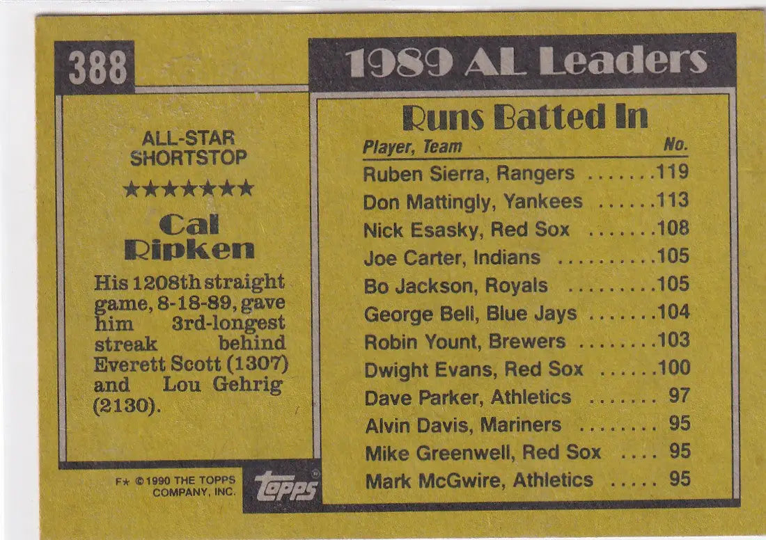 1990 TOPPS #388 CAL RIPKEN ALL STAR- BALTIMORE ORIOLES