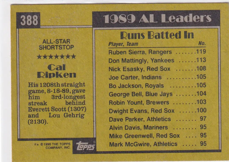 1990 TOPPS #388 CAL RIPKEN ALL STAR- BALTIMORE ORIOLES
