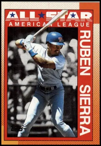 Original gloss 1990 Topps Ruben Sierra baseball card featuring Ruben Sierra Rangers AS