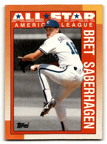 Original gloss Bret Saberhagen baseball card from 1990 Topps #393 Royals