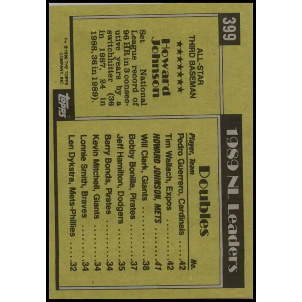 1990 Topps #399 Howard Johnson AS NM-MT New York Mets Baseball Card - Baseball Card Single