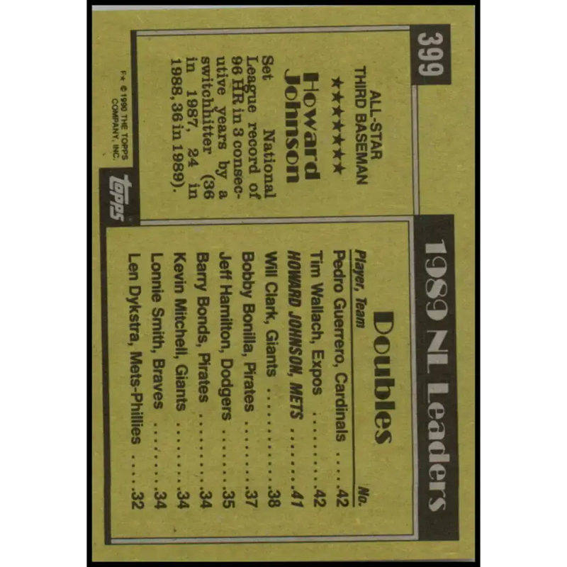 1990 Topps #399 Howard Johnson AS NM-MT New York Mets Baseball Card - Baseball Card Single