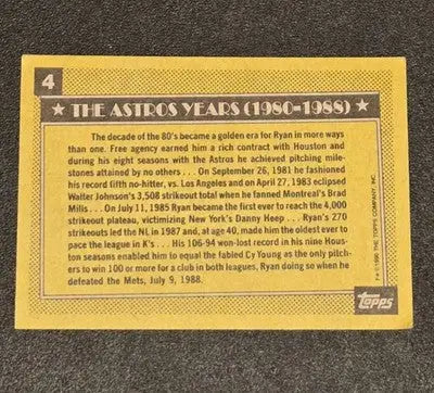 1990 Topps #4 Nolan Ryan Collector’s Edition (Tiffany) - Baseball Card Single