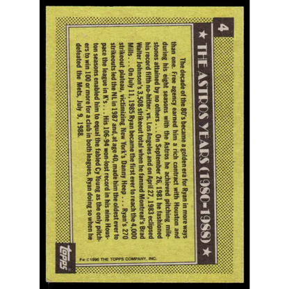 1990 Topps #4 Nolan Ryan EX/NM Houston Astros Baseball Card