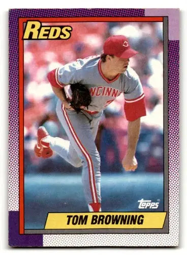 1990 Topps #418 Tom Browning Cincinnati Reds Baseball Cards EX/NM ID:55057 - Baseball Card Single