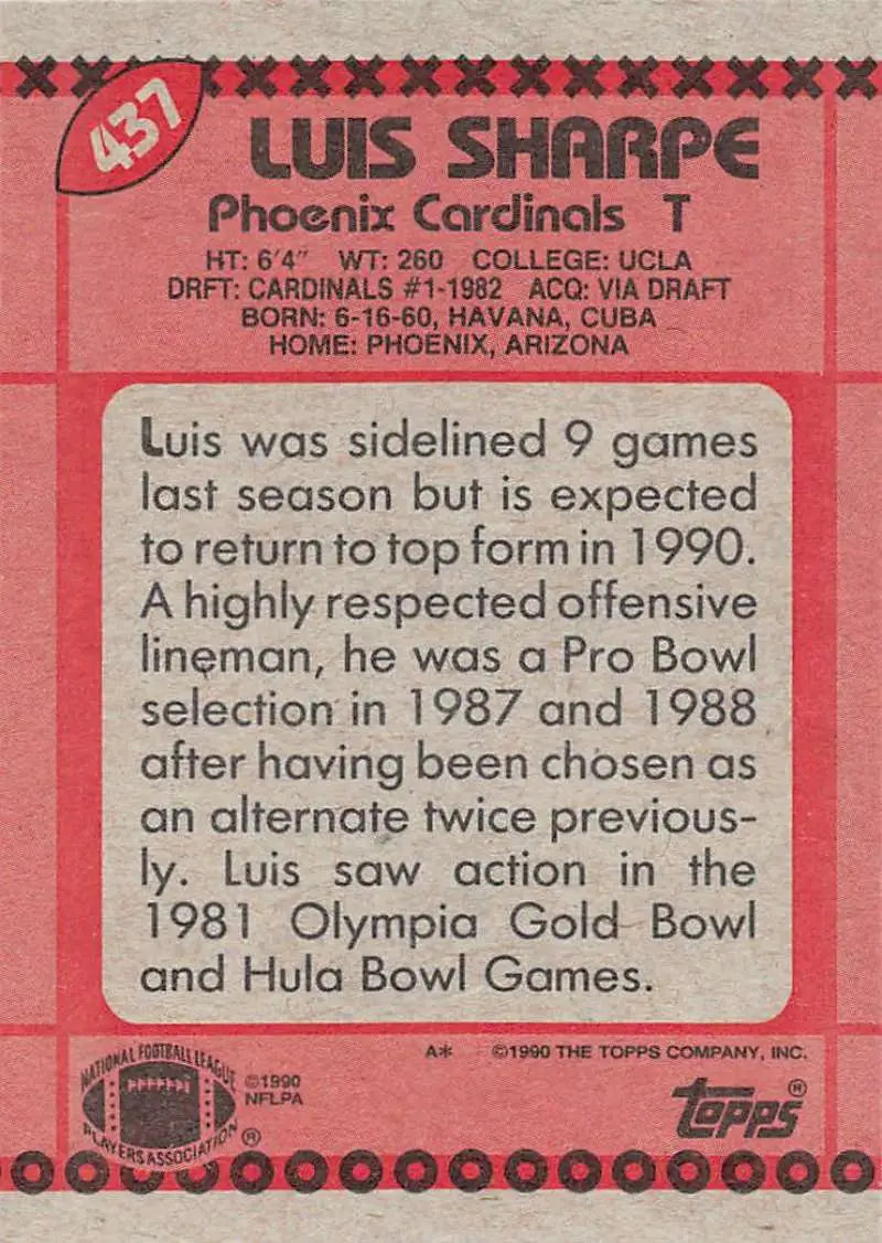 1990 Topps #437 Luis Sharpe EX Excellent Phoenix Cardinals Football Card - Football Card Single