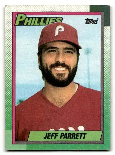 Jeff Parrett baseball card with original gloss from 1990 Topps Philadelphia Phillies series