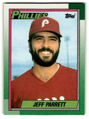 Original gloss Jeff Parrett Philadelphia Phillies baseball card from 1990 Topps #439