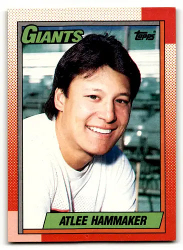 Original gloss baseball card of Atlee Hammaker from 1990 Topps #447 featuring Giants