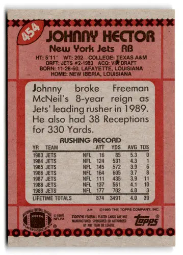 1990 Topps #454 Johnny Hector NM Near Mint NY Jets ID:73660 - Football Card Single